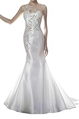 Mermaid Sheer Illusion Satin Sleeveless Natural   Waistline Wedding Dress 