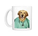 JD-22294 DOG.Golden retriever in vets scrubs a stethoscope Photo Mugs