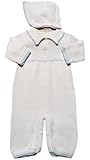 Boy's White Cotton Knit Christening Baptism Longall Blue Cross and Hat