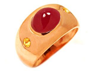 Sterling Silver & 18k Pink Gold Plating Cabochon Ruby & Yellow Sapphire Ring Size 6.25 Ct.tw 3.60