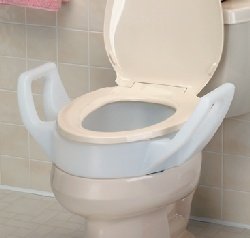 Improving Lifestyles Raised Toilet Seat Riser with Armsfit Inbetween Toilet Bowl and Toilet Seat