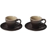 Le Creuset Stoneware Set of 2 Espresso Cups and Saucers, Truffle