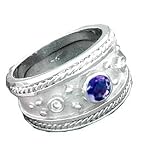 14K White Gold Tanzanite & Diamond Etruscan Band