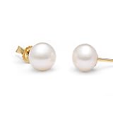 Pair of 7.0-8.0 mm, Button-Shape, White Freshwater Pearl Stud Earrings