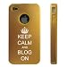 Apple iPhone 4 4S 4G Gold D1708 Aluminum & Silicone Case Cover Keep Calm and Blog On Crown