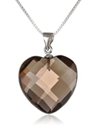 Sterling Silver Box Chain Faceted Smoky-Quartz Heart-Shaped Pendant Necklace , 18"