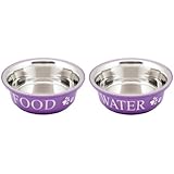 Buddy'S Line Non-Skid Stainless Steel Fusion Food/Water Serving Pet Bowl, Lilac/White, 1-Pint