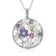 Pearl Topaz Diamond Peridot Amethyst Flower Pendant Necklace