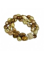 14K three strand chocolate (dyed) freshwater cultured baroque pearl bracelet, 7.5"