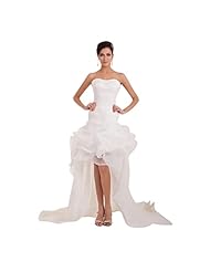 A-line Strapless High-Low-Hem Organza Lace Backless  Ruched  Dress With Ruffles