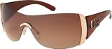 Sleek Rimless Wrap Style Fashion Sunglasses with Temple Logo Accent ( Choose from 5 Colours )