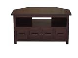 Homescapes Mangat TV Corner Unit ,100% Mango Wood Furniture, Walnut Shade. 100x60x55 cm