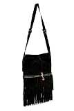 True Religion Brand Jeans Suede Hobo Messenger Purse-Black