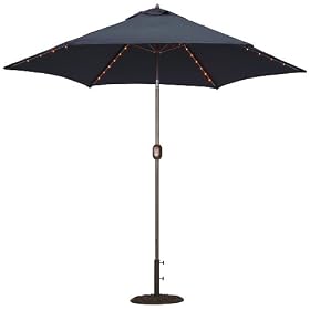 TropiLight LED 9-Feet Lighted Bronze Aluminum Market Umbrella with Navy Poly Cover by 