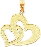 14K Yellow Gold Double Floating Heart Charm Pendant New