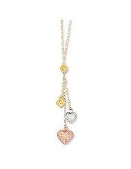 14k Tri-color Gold Puff Heart Lariat with 2in ext Necklace