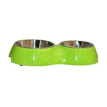 ALEKO&reg; LPB1512G Double Diner Pet Bowl, Melamine With Steel Removable Bowl, Green Color
