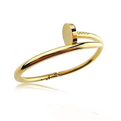 Stainless Steel Nail Style Love Gold Plated Bangle Bracelet Oval High Polish , Fits 7.5inch Wrists