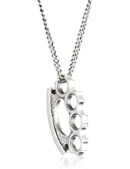 King Baby 24" Curb Link Chain with Brass Knuckle Sterling Silver Pendant Necklace