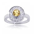 Citrine & Diamond Ring in Solid White Gold - Circle of Love Bezel Set