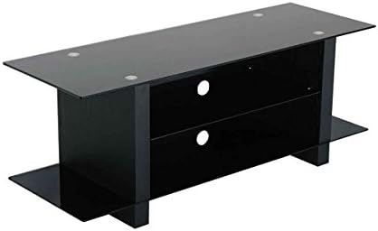 Fitueyes Black Ikea Style 3-tiers Tv Stand with Tempered Glass and Grain Finished Home Entertainment Center for 32-58inch Tvs/xbox One/ps4/dvd Player