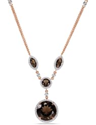 14k Pink gold 13 3/4ct Smokey Quartz and Accent Diamond Necklace (0.6 Cttw, G-H Color, I1-I2 Clarity) (16")