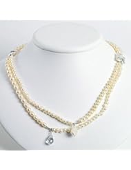Sterling Silver Clear Crystal/White Freshwater Cultured Pearl Necklace - QH2449-24"