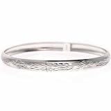 Sterling Silver etched Flower Design Bangle