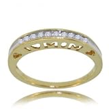 Gold I Love Mom Anniversary Heart Ring w/ Diamond Sz=7