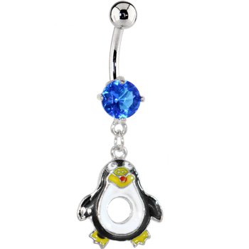 Blue Cubic Zirconia PENGUIN Dangle Belly Ring
