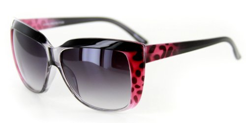 "High Brow"Animal Print Translucent Frame Sunglasses in 4 Gorgeous Colors (Black & Pink w/Smoke Lens)