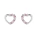 .925 Sterling Silver Rhodium Plated Heart Deep Pink Red CZ Stud Earrings with Screw-back for Children & Women