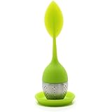 Set of 1 Tea Infuser Leaf Strainer Handle with Steel Ball Silicone Leaf Lid (Green) By Xcellent Global
