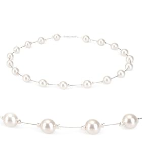 Genuine Swarovski Crystal Pearl Wire Necklace - White (8mm) by Pearl Necklaces