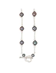 Sterling Silver 16 Inch Peacock Cultured Freshwater Pearl on Chain with Heart Toggle Necklace