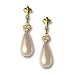 9ct Yellow Gold AME88044 Ladies Simulated Pearl & Crystal Drop Earrings