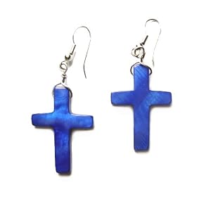 Mother of Pearl Dyed Mini Chrisitan Cross Dangle Earrings