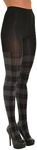 Womens Black Patterned Tights Black Grey Purple Red Tartan Plaid Sweater Tight Sizes: Medium-Large