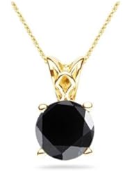 3/4 (0.71-0.80) Cts Round AA Black Diamond Scroll Solitaire Pendant in 14K Yellow Gold