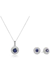 Rhodium-Plated Sterling Silver Created Gemstone Earrings and Pendant Necklace Set