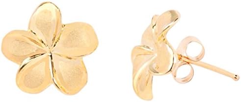 14K Yellow Gold Small Hawaiian Plumeria Flower Earrings