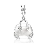14K White Gold Pave Diamond 3D Handbag Bracelet Charm