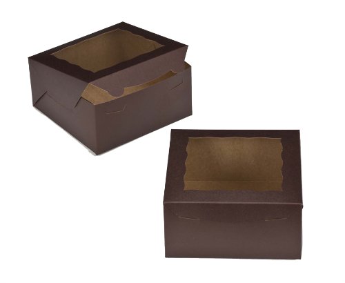 Dress My Cupcake Window Cupcake Box with Lid and Holder for 4 Jumbo Cupcakes, Chocolate/Brown, Set of 100