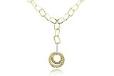 14K Yellow Gold Matte-Finish Hand-Crafted Open Link Necklace, Designed with a Round-Shape Hammered-Finish Drop and Enhanced with Pave Set Diamonds.