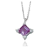 1.06 CTW 14K Diamond Princess Amethyst Charm Pendant Necklace
