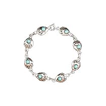 Southwestern Native American Handcrafted Bear Paw Link Bracelet in Turquoise and Sterling Silver, #9720