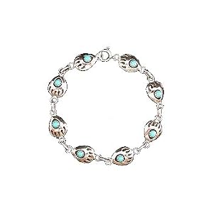 Native American Bear Paw Link Bracelet in Turquoise and Sterling Silver, #9720