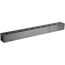 Polyconn PCM30-250-10BW Black Anodizing Aluminum Manifold, 1/2" NPT Female x 1/4" NPT Female, 1-1/2" Centers, 10 Stations