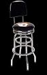 Barstool w 2 Foot Rings Chrome Seat Ring Back Rest w Swivel Poker