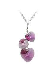 Sterling Silver 3 Graduated Multi-Pink Swarovski Crystallized Elements Heart Pendant Necklace, 18"